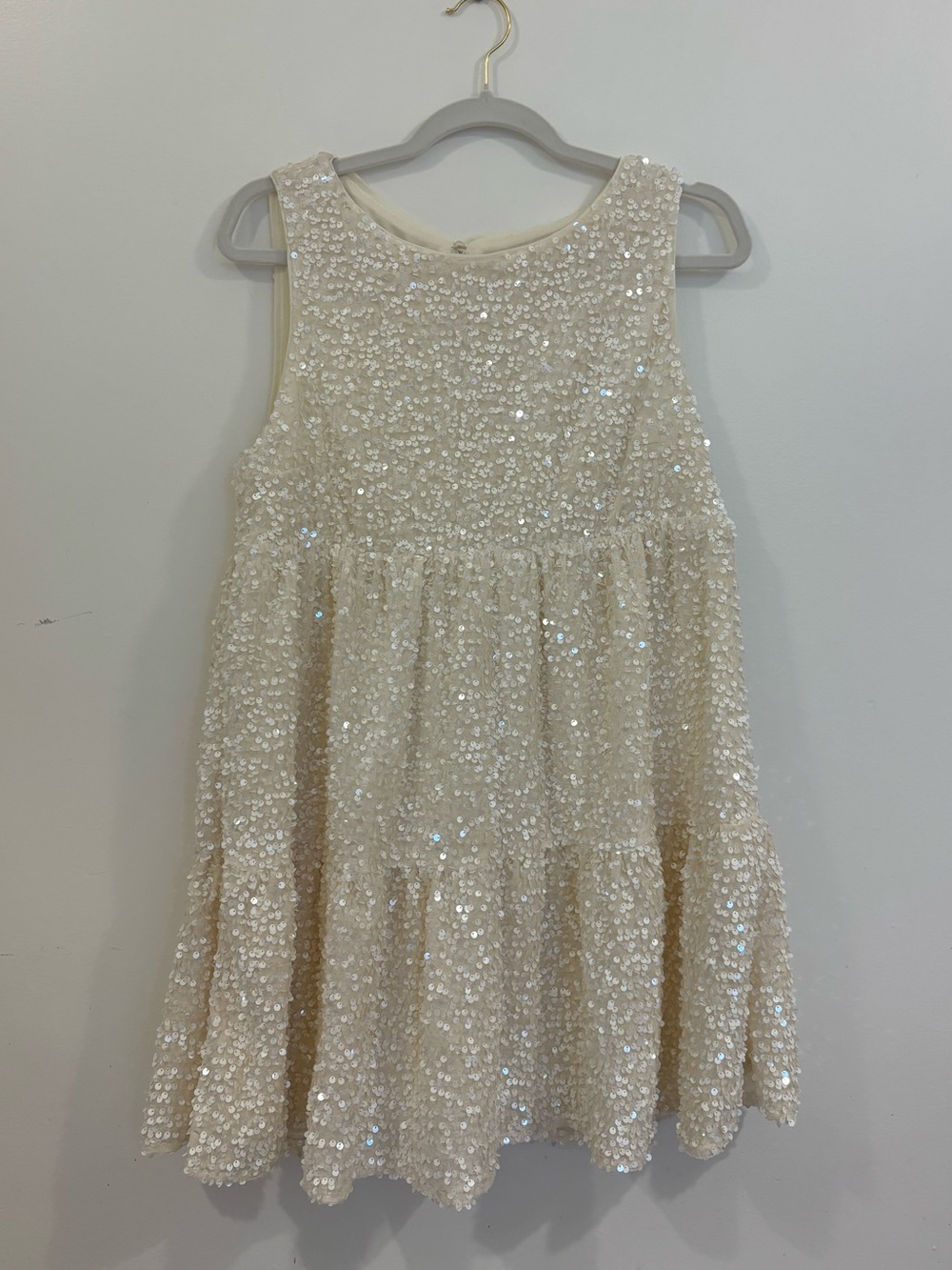 All In Favor Ivory Sequin Tiered Babydoll Mini Dress
